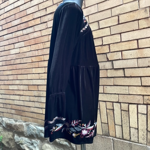 Style & Co Black Velvet Embroidered boho Tunic 2x - Picture 4 of 8